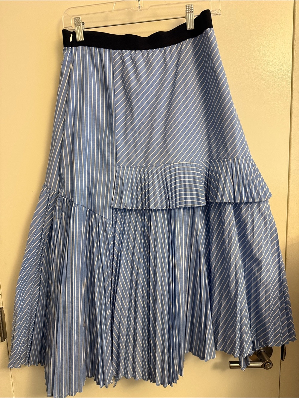 Joie Blue and White Striped A-Line Midi Skirt with Floral Rosettes - Picture 3 of 3